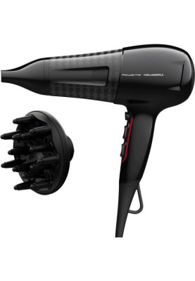 Фен Rowenta POWERLINE KARL LAGERFELD CV591LF0, Black, 2100W, 2 швидкості, 3 режими, іонізація, дифузор, концентратор, DC двигун