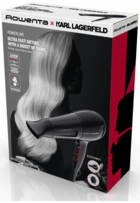 Фен Rowenta POWERLINE KARL LAGERFELD CV591LF0, Black, 2100W, 2 швидкості, 3 режими, іонізація, дифузор, концентратор, DC двигун