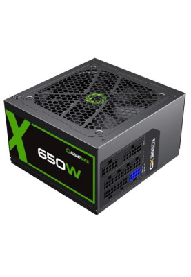 Блок живлення 650 Вт, GameMax GX-650, Black, модульний, 80+ Gold, Active PFC, 12 см, 3xMolex / 6xSATA / 4x6+2-pin / 2x4+4-pin / 1x20+4-pin, захист OVP / UVP / OCP / OLP / OPP / SCP