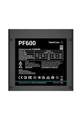 Блок живлення 600 Вт, Deepcool PF600, Black, 80+ Standard, Active PFC, 12 см, 2xMolex / 6xSATA / 4x6+2-pin / 2x4+4-pin / 20+4-pin, захист: OPP/OVP/SCP/UVP, ATX12V V2.4 (R-PF600D-HA0B-EU)