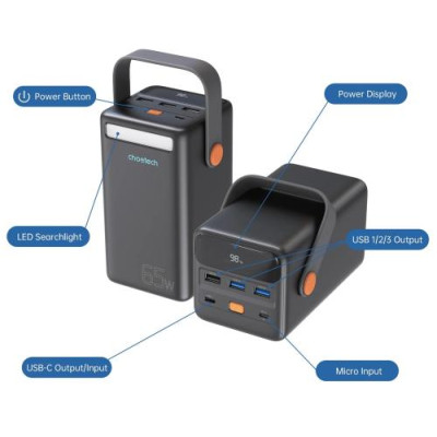 Універсальна мобільна батарея 50000 mAh, Choetech B664, Black, 65 Вт, 3xUSB / Type-C, PD3.0, QC3.0, LED індикатор рівня заряду, LED ліхтар Універсальна мобільна батарея 50000 mAh, Choetech B664, Black, 65 Вт, 3xUSB / Type-C, PD3.0, QC3.0, LED індикатор рівня заряду, LED ліхтар
