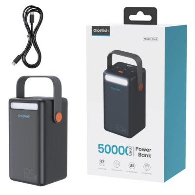 Універсальна мобільна батарея 50000 mAh, Choetech B664, Black, 65 Вт, 3xUSB / Type-C, PD3.0, QC3.0, LED індикатор рівня заряду, LED ліхтар Універсальна мобільна батарея 50000 mAh, Choetech B664, Black, 65 Вт, 3xUSB / Type-C, PD3.0, QC3.0, LED індикатор рівня заряду, LED ліхтар