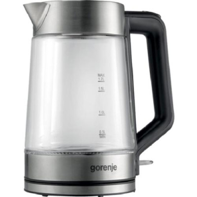 Електрочайник Gorenje K17GED, Steel, 2200W, 1.7л, скло/нерж сталь, індикатор рівня води