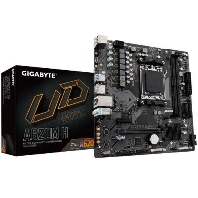 Материнська плата AM5 Gigabyte A620M H, A620, 2xDDR5, Int.Video (CPU), 4xSATA3, 1xM.2, 1xPCI-E 4.0x16, 1xPCI-E 3.0x1, Realtek 7.1, Realtek 1G HDMI/DP, MicroATX