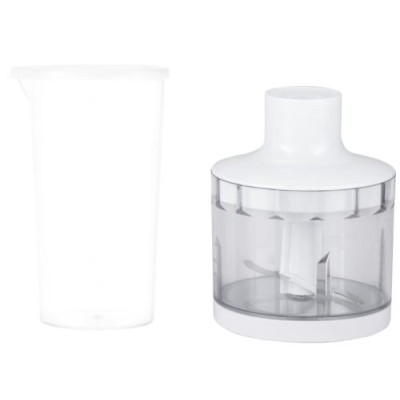 Блендер Liberton LHB-0302 White, 600W, занурювальний, плавне регулювання швидкості, аксесуари: вінчик для збивання, мірний стакан (600мл), чаша подрібнювача (400мл), насадка-міксер із двома вінчиками, гаки для замішування тіста