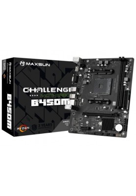 Мат.плата AM4 (B450) Maxsun Challenger B450M, B450, 2xDDR4, Int.Video(CPU), 4xSATA3, 1xM.2, PCI-E 16x 3.0, PCI-E 1x 3.0, ALC897, RTL8111H, 2xUSB3.2/2xUSB2.0, VGA/HDMI, Micro ATX (MS-Challenger B450M)