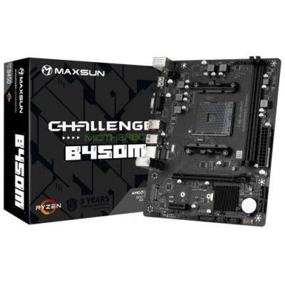 Мат.плата AM4 (B450) Maxsun Challenger B450M, B450, 2xDDR4, Int.Video(CPU), 4xSATA3, 1xM.2, PCI-E 16x 3.0, PCI-E 1x 3.0, ALC897, RTL8111H, 2xUSB3.2/2xUSB2.0, VGA/HDMI, Micro ATX (MS-Challenger B450M)