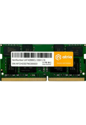 Пам'ять SO-DIMM, DDR4, 16Gb, 2666 MHz, Atria, 1.2V, CL19 (UAT42666CL19SK1/16)