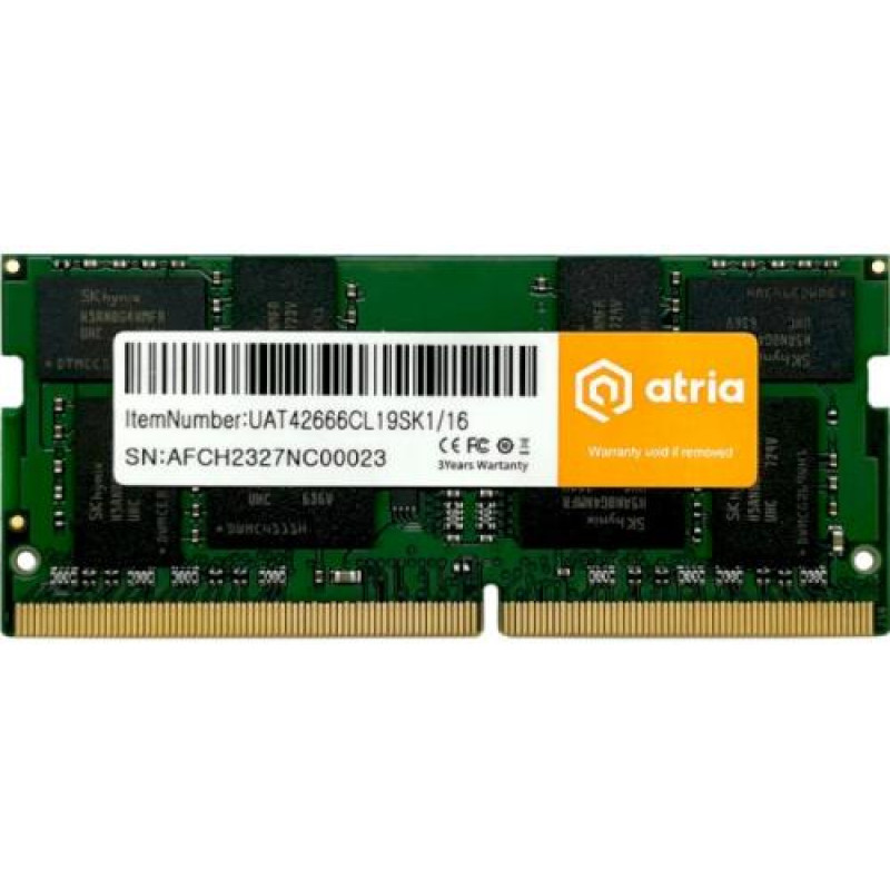 Пам'ять SO-DIMM, DDR4, 16Gb, 2666 MHz, Atria, 1.2V, CL19 (UAT42666CL19SK1/16)