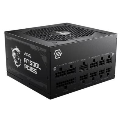 Блок живлення 750 Вт, MSI MAG A750GL PCIE5, Black, модульний, 80+ Gold, Active PFC, 12 см FBD, 4xMolex / 8xSATA / 1x16-pin / 3x6+2-pin / 2x4+4-pin / 1x20+4-pin, захист OCP/OVP/OPP/OTP/SCP/UVP