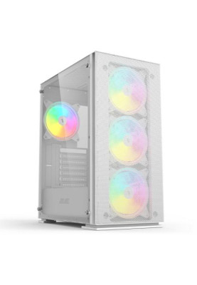 Корпус 2E Gaming Virtus Neo Tempered Glass White, без БЖ, Mid Tower, для ATX / Micro ATX / Mini ITX, 2xUSB 2.0, 1xUSB 3.0, 1x120 ARGB Fan, 3x140 ARGB Fan, бічна панель із загартованого скла (2E-G3301NW)