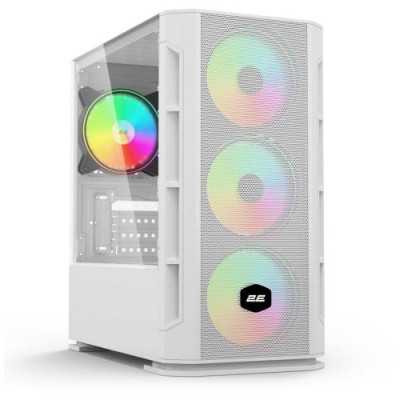 Корпус 2E Gaming CALLEO (GB700W), White, без БП, Mini Tower, для Micro ATX / Mini ITX, макс. CPU - 150 мм / VGA - 320 мм, 4x120 мм ARGB, бічна панель із загартованого скла (2E-GB700W)