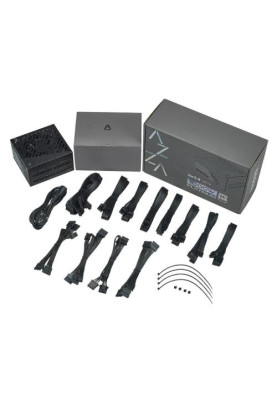 Блок живлення 1000 Вт, AZZA, Black, модульний, 80+ Platinum, 12 см, 4xMolex / 12xSATA / 4x6+2-pin / 1x16-pin / 1x20+4-pin / 2x4+4-pin, захист UVP/OVP/OPP/OCP/SCP/OTP/AFC/SIP (PSAZ-1000P)