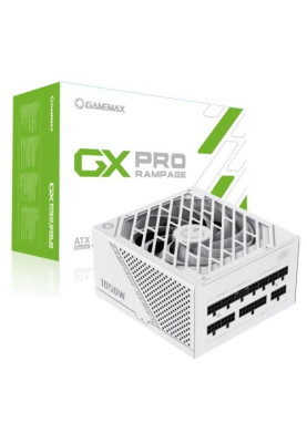 Блок живлення 1050 Вт, GameMax GX-1050 PRO, White, модульний, 80+ Platinum, Active PFC, 13.5 см, 3xMolex / 10xSATA / 1x16-pin / 4x6+2-pin / 2x4+4-pin / 1x20+4-pin, захист OTP / OCP / SCP / OVP / UVP / OPP