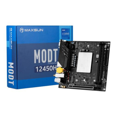 Мат.плата з процесором Maxsun MoDT 12450H ITX WIFI, i5-12450H (4P(HT) 3.3-4.4Ghz+4E), Int.Video(CPU), 4xSATA3, 1xPCI-E 8x 4.0, 2xM.2 4.0, 1xM.2 3.0, Intel AC9560, RTL8125B+RTL8111H, VGA/DP/2*HDMI, mini-ITX
