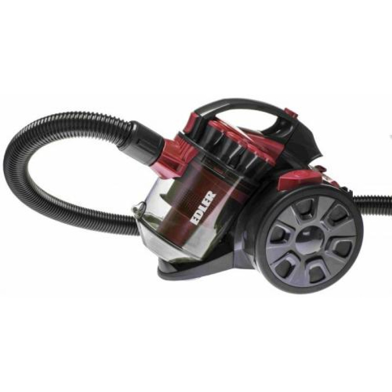 Пилосос Edler ED-1409RB, Black/Red, 1400W, контейнер, об'єм пилозбірника 1.5л, циклонна система, універсальна щітка підлога/килим, щілинна, HEPA-фільтр