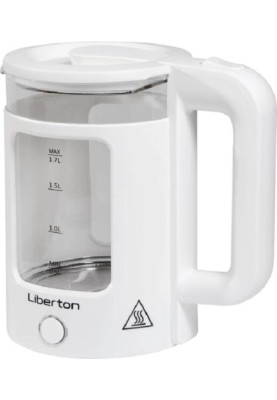 Електрочайник Liberton LEK-6830, White, 1500W, 1.7л, дисковий, подвійна стінка (нержавіюча сталь+скло), LED-підсвічування, автовідключення, індикатор включення, відкривання кришки ручне, шкала рівня води внутрішня
