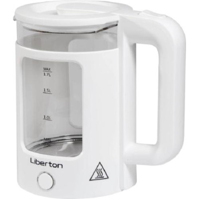 Електрочайник Liberton LEK-6830, White, 1500W, 1.7л, дисковий, подвійна стінка (нержавіюча сталь+скло), LED-підсвічування, автовідключення, індикатор включення, відкривання кришки ручне, шкала рівня води внутрішня