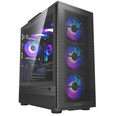 Корпус PcCooler ME200 MESH, Black, Full Tower, без БЖ, для E-ATX / ATX / Micro ATX / Mini ITX, 1xUSB 3.0 / 2xUSB 2.0, макс. CPU - 180 мм / GPU - 380 мм, 3x120 мм ARGB, бічна панель із загартованого скла