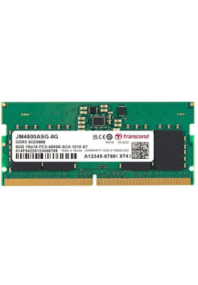 Пам'ять SO-DIMM, DDR5, 8Gb, 4800 MHz, Transcend, 1.1V, CL40 (JM4800ASG-8G)