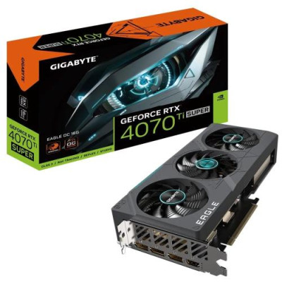 Відеокарта GeForce RTX 4070 Ti SUPER, Gigabyte, EAGLE OC, 16Gb GDDR6X, 256-bit, HDMI/3xDP, 2640/21000 MHz, 16-pin (GV-N407TSEAGLE OC-16GD)