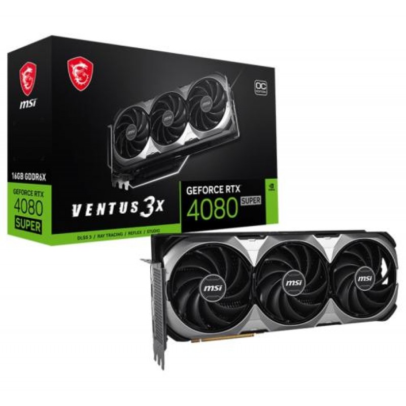 Відеокарта GeForce RTX 4080 SUPER, MSI, VENTUS 3X OC, 16Gb GDDR6X, 256-bit, 2xHDMI/2xDP, 2595/23000 MHz, 16-pin (RTX 4080 SUPER 16G VENTUS 3X OC)