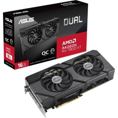 Відеокарта Radeon RX 7800 XT, Asus, DUAL OC, 16Gb GDDR6, 256-bit, HDMI/3xDP, 2520/19500 MHz, 2x8-pin (DUAL-RX7800XT-O16G)