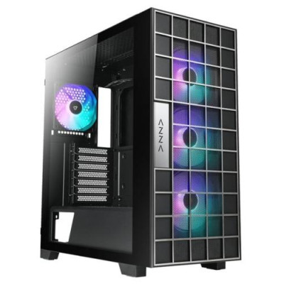 Корпус AZZA NEO, Black, без БЖ, Mid Tower, для E-ATX / ATX / Micro ATX / Mini ITX, 2xUSB 3.0 / 1xType-C, макс. CPU - 170 мм / VGA - 390 мм, 4x120 мм LFO-4412D ARGB, бічна панель із загартованого скла (CSAZ-500)