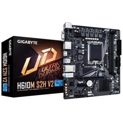 Мат.плата LGA1700, Gigabyte H610M S2H V2, H610, 2xDDR5, Int.Video(CPU), 4xSATA3, 1xM.2, 1xPCI-E 4.0 x16, 1xPCI-E 3.0 x1, ALC997, Real 4xUSB3.2/8xUSB2.0, VGA/HDMI/2xDP, MicroATX
