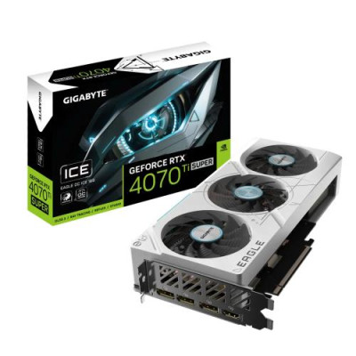 Відеокарта GeForce RTX 4070 Ti SUPER, Gigabyte, EAGLE OC ICE (White Edition), 16Gb GDDR6X, 256-bit, HDMI/3xDP, 2640/21000 MHz, 16-pin (GV-N407TSEAGLEOC ICE-16G