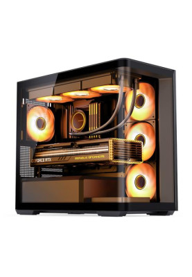 Корпус Jonsbo D300, Black, без БЖ, Mini Tower, для Micro ATX / Mini ITX, 1xType-C / 2xUSB 3.0, макс. CPU - 180 мм / VGA - 430 мм, бічна та передня панель із загартованого скла