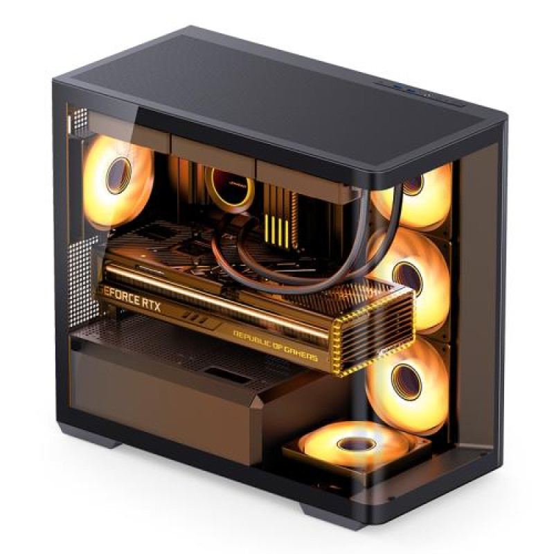 Корпус Jonsbo D300, Black, без БЖ, Mini Tower, для Micro ATX / Mini ITX, 1xType-C / 2xUSB 3.0, макс. CPU - 180 мм / VGA - 430 мм, бічна та передня панель із загартованого скла