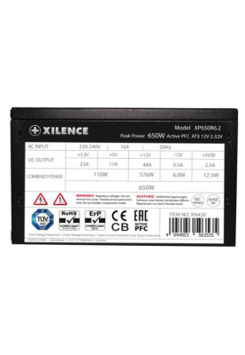 Блок живлення 650 Вт, Xilence XP650R6.2, Black, 80+ Standard, Active PFC, 12 см, 3xMolex / 5xSATA / 2x6+2-pin / 2x4+4-pin / 1x20+4-pin, захист OVP/UVP/SCP/OTP/OPP, ATX 12V 2.52, Bulk (XN421)