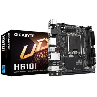 Мат.плата LGA1700, Gigabyte H610I, H610, 2xDDR5, Int.Video(CPU), 4xSATA3, 1xM.2, 1xPCI-E 4.0 x16, ALC997, Intel GLan, 4xUSB3.2/6xUSB2.0, VGA/HDMI/2xDP, Mini-ITX