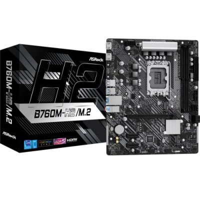 Материнська плата LGA1700, ASRock B760M-H2/M.2, B760, 2xDDR5, Int.Video(CPU), 4xSATA3, 2xM.2, 1xPCI-E 4.0 x16, 2xPCI-E 3.0 x1, 1xM.2 (Key E), ALC897, RTL8125BG, 6xUSB3.2/6xUSB2.0, 2xHDMI, MicroATX