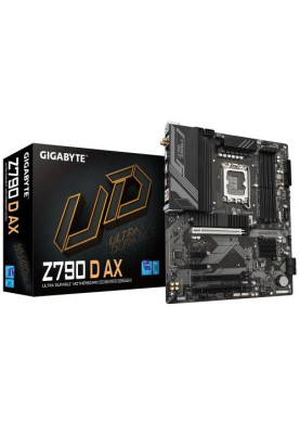 Материнська плата LGA1700, Gigabyte Z790 D AX, Z790, 4xDDR5, Int.Video(CPU), 4xSATA3, 3xM.2, 1xPCI-E 5.0 x16, 1xPCI-E 4.0 x16, 1xPCI-E 3.0 x16, 2xPCI-E 3.0 x1, Realtek 7.1, Realtek 2.5GbE, WiFi 6E, Bluetooth 5.3, 9xUSB3.2/6xUSB2.0, HDMI/DP, ATX