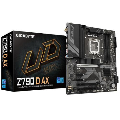 Материнська плата LGA1700, Gigabyte Z790 D AX, Z790, 4xDDR5, Int.Video(CPU), 4xSATA3, 3xM.2, 1xPCI-E 5.0x16, 1xPCI-E 4.0x16, 1xPCI-E 3.0 x1, Realtek 7.1, Realtek 2.5GbE, WiFi 6E, Bluetooth 5.3, 9xUSB3.2/6xUSB2.0, HDMI/DP, ATX