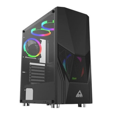 Корпус Montech FIGHTER 500, Black, Mid Tower, без БЖ, для ATX / Micro ATX / Mini ITX, 1xUSB 3.0 / 2xUSB 2.0, макс. CPU - 160 мм / GPU - 320 мм, 4x120 мм LED "Rainbow", бічна панель із загартованого скла