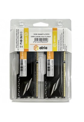 Пам'ять 8Gb x 2 (16Gb Kit) DDR4, 2666 MHz, Atria Fly, Black, 19-19-19-43, 1.2V, з радіатором (UAT42666CL19BK2/16)