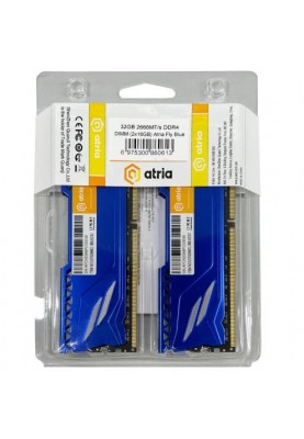 Пам'ять 16Gb x 2 (32Gb Kit) DDR4, 2666 MHz, Atria Fly, Dark Blue, 19-19-19-43, 1.2V, з радіатором (UAT42666CL19BLK2/32)