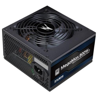 Блок живлення 800 Вт, Zalman MegaMax, Black, 80 Plus, Active PFC, 12 см HDB, 4xMolex / 8xSATA / 4x6+2-pin / 2x4+4-pin / 1x20+4-pin, захист OPP/OVP/UVP/SCP, ATX 12V 2.31 (ZM800-TXII)