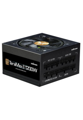 Блок живлення 1200 Вт, Zalman TeraMax II, Black, модульний, 80+ Gold, Active PFC, 12 см FDB, 3xMolex / 12xSATA / 1x16-pin / 4x6+2-pin / 2x4+4-pin / 1x20+4-pin, захист OCP/OTP/OPP/OVP/UVP/SCP, ATX 12V 3.0 (ZM1200-TMX2)