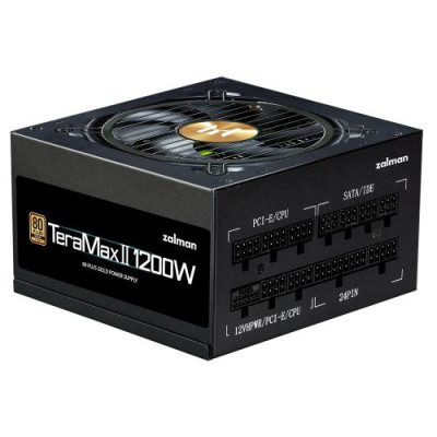Блок живлення 1200 Вт, Zalman TeraMax II, Black, модульний, 80+ Gold, Active PFC, 12 см FDB, 3xMolex / 12xSATA / 1x16-pin / 4x6+2-pin / 2x4+4-pin / 1x20+4-pin, захист OCP/OTP/OPP/OVP/UVP/SCP, ATX 12V 3.0 (ZM1200-TMX2)