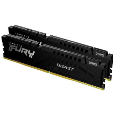 Пам'ять 16Gb x 2 (32Gb Kit) DDR5, 6000 MHz, Kingston Fury Beast (XMP), Black, 30-36-36, 1.4V, з радіатором (KF560C30BBK2-32)