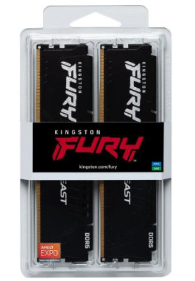 Пам'ять 16Gb x 2 (32Gb Kit) DDR5, 6000 MHz, Kingston Fury Beast (XMP), Black, 30-36-36, 1.4V, з радіатором (KF560C30BBK2-32)
