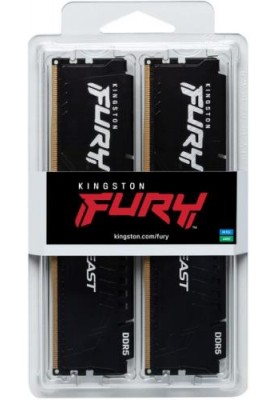 Пам'ять 16Gb x 2 (32Gb Kit) DDR5, 6400MHz, Kingston Fury Beast (XMP), Black, 32-39-39, 1.4V, з радіатором (KF564C32BBK2-32)