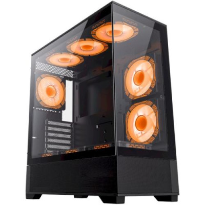 Корпус GameMax Vista AB, Black, без БЖ, Mid Tower, E-ATX / ATX / Micro ATX / Mini-ITX, 1xType-C / 1xUSB 3.0 / 2xUSB 2.0, макс. CPU - 165 мм / VGA - 410 мм, 6x120 мм ARGB, бічна та передня панель із загартованого скла, ARGB Fan HUB, пульт ДК