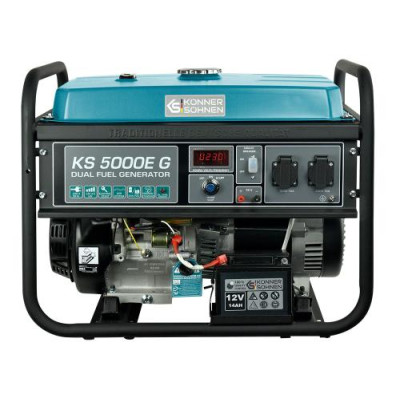 Газобензиновий генератор Konner&Sohnen KS 5000E G, Black/Blue, 4 кВт (макс. 4.5 кВт), ручний/електро стартер, 4-тактний, 50 Гц, 25 л, до 95 дБ, IP23, 680x545x550 мм, 77 кг