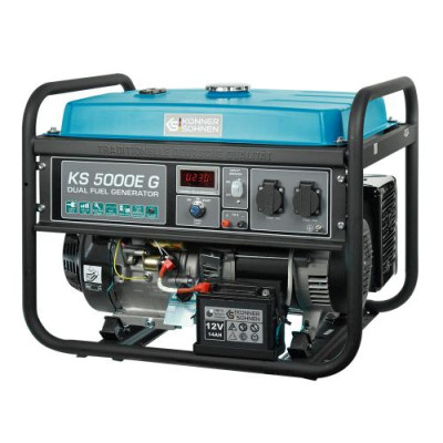 Газобензиновий генератор Konner&Sohnen KS 5000E G, Black/Blue, 4 кВт (макс. 4.5 кВт), ручний/електро стартер, 4-тактний, 50 Гц, 25 л, до 95 дБ, IP23, 680x545x550 мм, 77 кг
