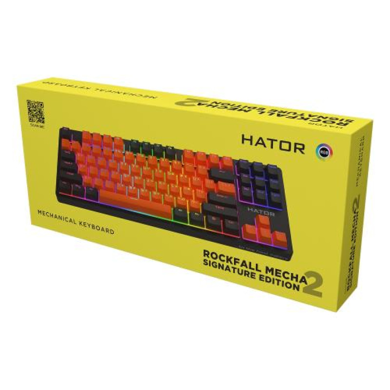 Клавіатура Hator Rockfall 2 Mecha, Signature Edition Black/Orange/Black, USB, механічна (перемикачі Aurum "Orange"), RGB підсвічування з індивідуальним налаштуванням кожної кнопки (HTK-520-BOB)
